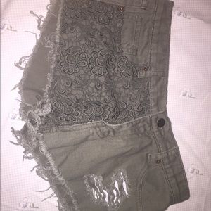Green shorts with a a pattern